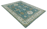 Custom Made Hand Knotted Blue, Ivory and Beige Traditional Oushak Wool Rug