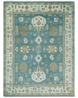 Custom Made Hand Knotted Blue, Ivory and Beige Traditional Oushak Wool Rug