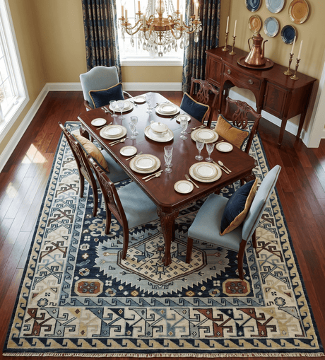 Custom Made Hand Knotted Blue, Ivory and Olive Traditional Oriental wool Area Rug