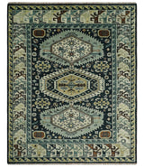 Custom Made Hand Knotted Blue, Ivory and Olive Traditional Oriental wool Area Rug