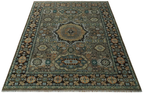 Custom Made Hand Knotted Brown, Black and Silver Traditional Wool Rug