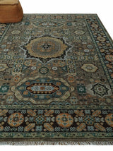 Custom Made Hand Knotted Brown, Black and Silver Traditional Wool Rug