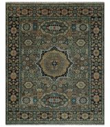 Custom Made Hand Knotted Brown, Black and Silver Traditional Wool Rug