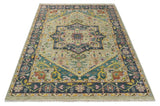 Custom Made Hand Knotted Camel and Charcoal Traditional Heriz Wool Rug