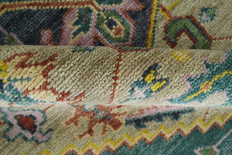 Custom Made Hand Knotted Camel and Charcoal Traditional Heriz Wool Rug