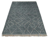 Custom Made Hand Knotted Charcoal and Ivory Moroccan Trellis Rug