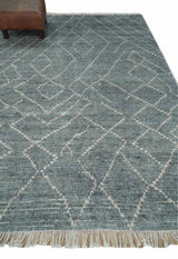 Custom Made Hand Knotted Charcoal and Ivory Moroccan Trellis Rug