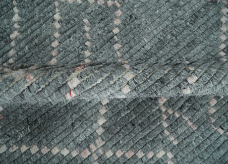 Custom Made Hand Knotted Charcoal and Ivory Moroccan Trellis Rug