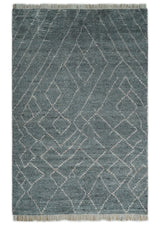 Custom Made Hand Knotted Charcoal and Ivory Moroccan Trellis Rug