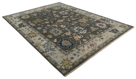 Custom Made Hand Knotted Dark Gray and Beige Traditional Wool Rug