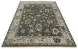 Custom Made Hand Knotted Dark Gray and Beige Traditional Wool Rug