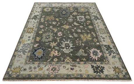Custom Made Hand Knotted Dark Gray and Beige Traditional Wool Rug