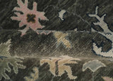 Custom Made Hand Knotted Dark Gray and Beige Traditional Wool Rug