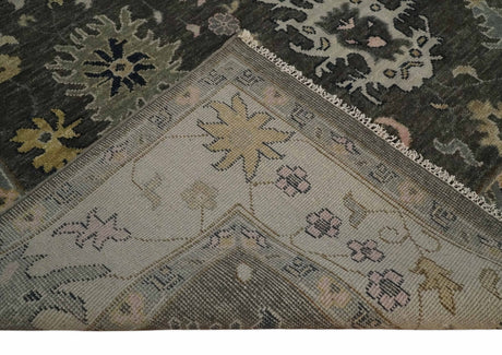Custom Made Hand Knotted Dark Gray and Beige Traditional Wool Rug