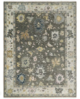 Custom Made Hand Knotted Dark Gray and Beige Traditional Wool Rug