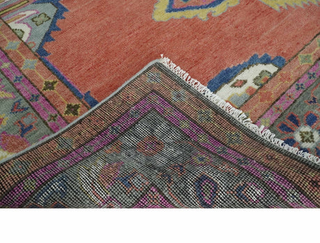 Custom Made Hand Knotted Dark Peach and Silver Traditional Wool Rug