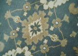 Custom Made Hand Knotted Dark Teal, Ivory and Beige Traditional Multi Size Oushak Wool Rug