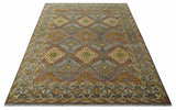 Custom Made Hand Knotted Gold and Gray Multi Size Oriental Traditional Wool Area Rug