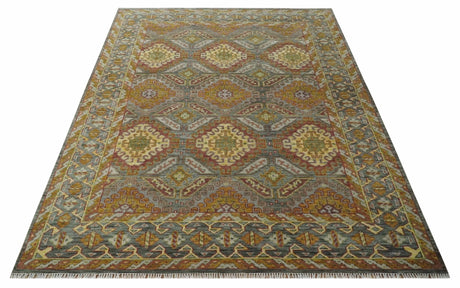 Custom Made Hand Knotted Gold and Gray Multi Size Oriental Traditional Wool Area Rug