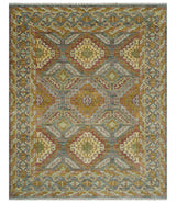 Custom Made Hand Knotted Gold and Gray Multi Size Oriental Traditional Wool Area Rug