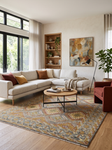 Custom Made Hand Knotted Gold and Gray Multi Size Oriental Traditional Wool Area Rug