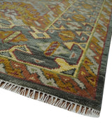Custom Made Hand Knotted Gold and Gray Multi Size Oriental Traditional Wool Area Rug