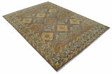 Custom Made Hand Knotted Gold and Gray Multi Size Oriental Traditional Wool Area Rug