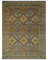 Custom Made Hand Knotted Gold and Gray Multi Size Oriental Traditional Wool Area Rug