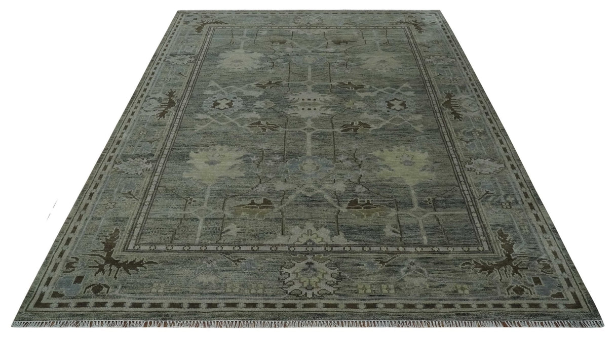 Custom Made Hand Knotted Gray and Brown Oriental Oushak Multi Size Traditional Wool Areaa Rug