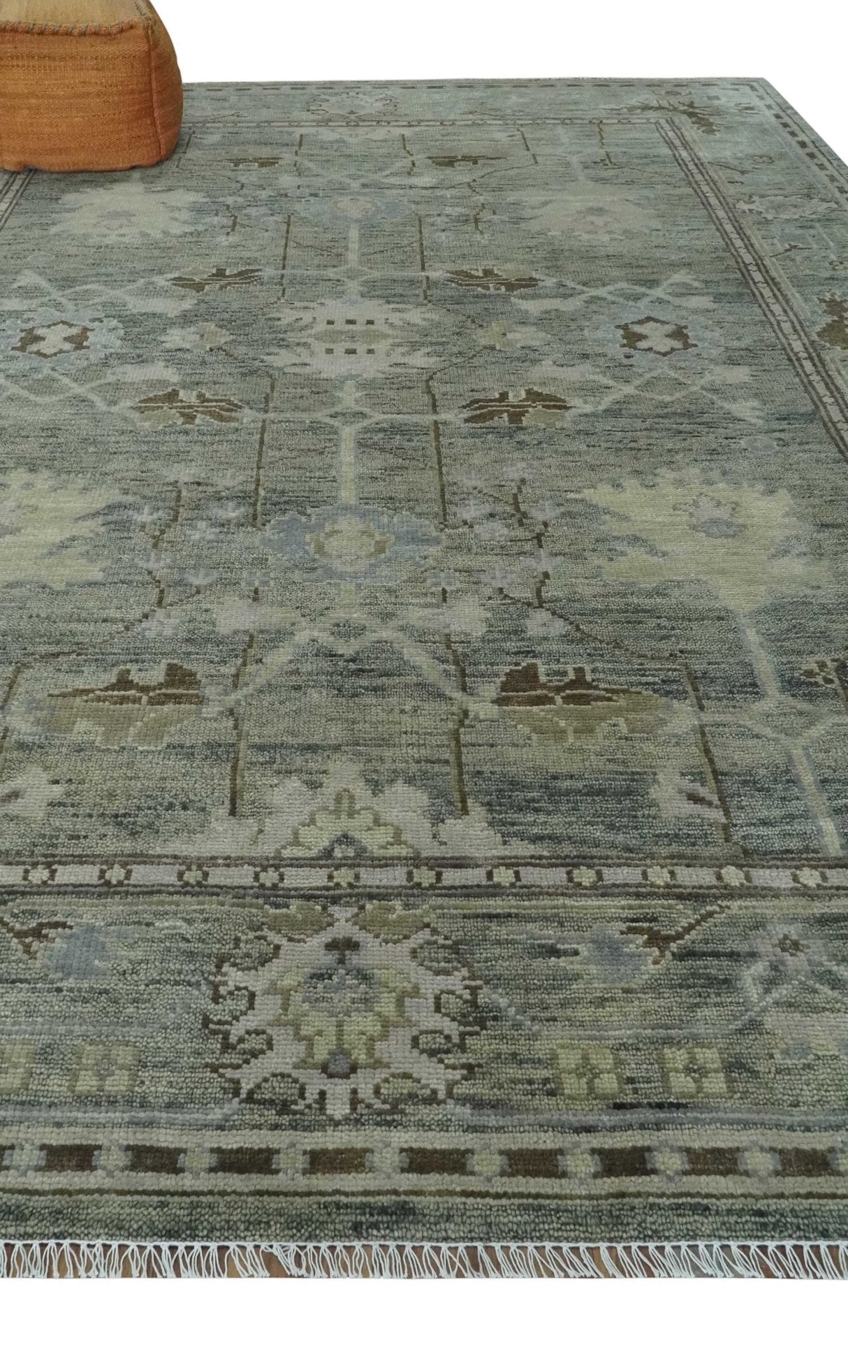 Custom Made Hand Knotted Gray and Brown Oriental Oushak Multi Size Traditional Wool Areaa Rug