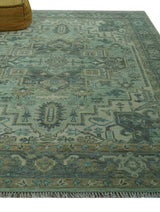 Custom Made Hand Knotted Green and Taupe Traditional wool rug