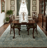 Custom Made Hand Knotted Green and Taupe Traditional wool rug