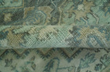 Custom Made Hand Knotted Green and Taupe Traditional wool rug