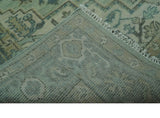 Custom Made Hand Knotted Green and Taupe Traditional wool rug