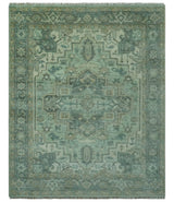 Custom Made Hand Knotted Green and Taupe Traditional wool rug