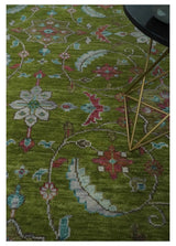 Custom Made Hand Knotted Green, Silver and Maroon Traditional Wool Area Rug
