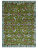 Custom Made Hand Knotted Green, Silver and Maroon Traditional Wool Area Rug