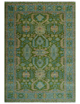 Custom Made Hand Knotted Green, Silver and Peach Traditional Oushak Wool Area Rug