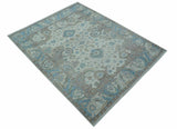 Custom Made Hand Knotted Ivory and Blue Traditional Turkish Afghan Wool Rug