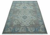 Custom Made Hand Knotted Ivory and Blue Traditional Turkish Afghan Wool Rug