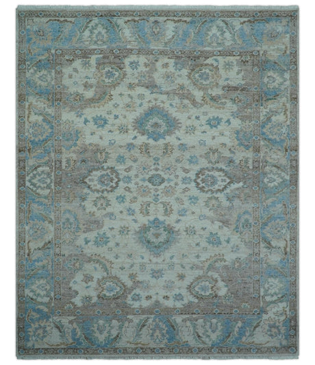 Custom Made Hand Knotted Ivory and Blue Traditional Turkish Afghan Wool Rug