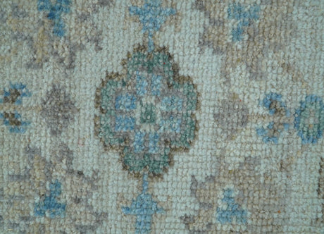 Custom Made Hand Knotted Ivory and Blue Traditional Turkish Afghan Wool Rug