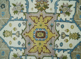 Custom Made Hand Knotted Ivory and Camel Traditional Heriz Wool Rug
