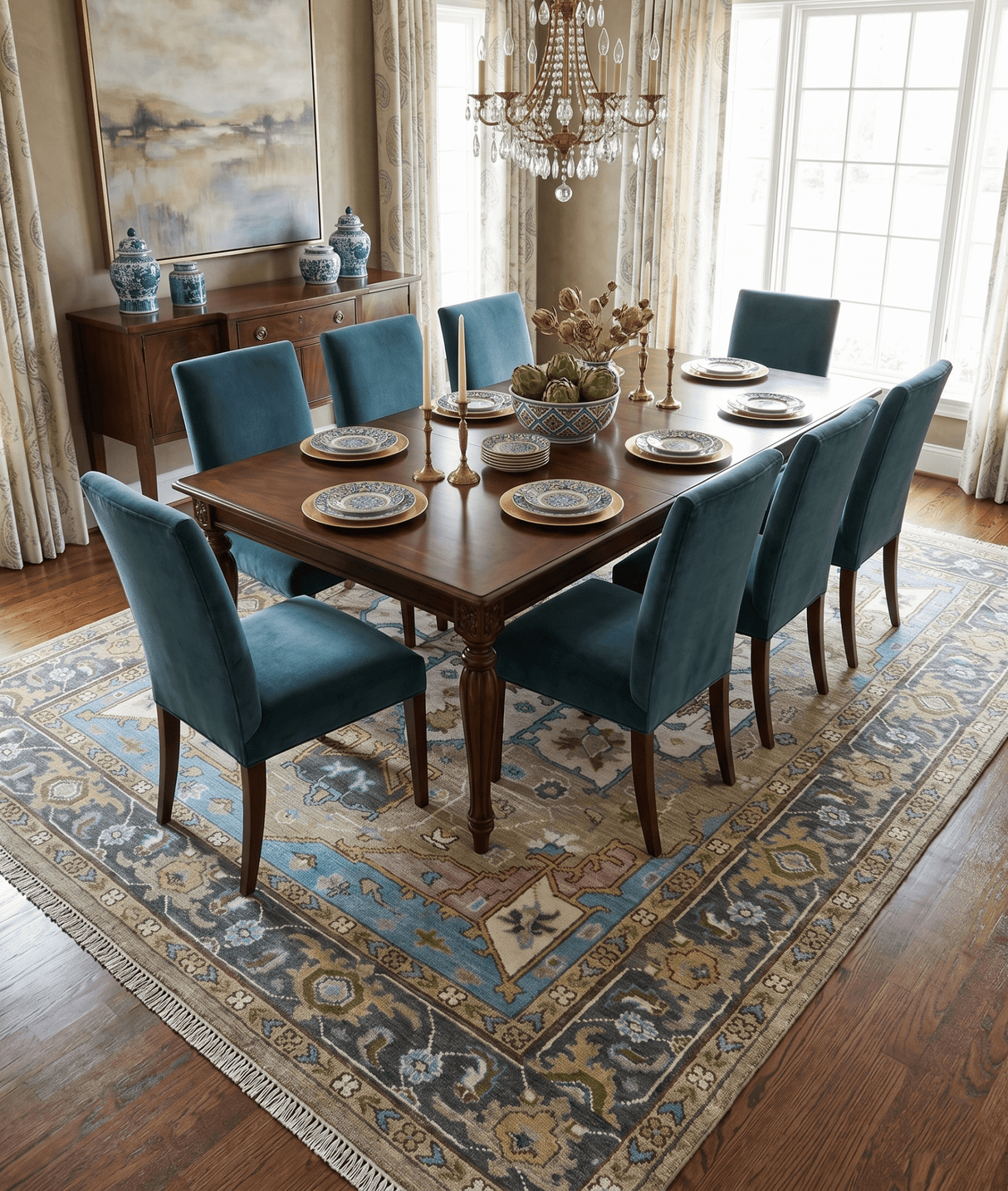 Custom Made Hand Knotted Ivory and Camel Traditional Heriz Wool Rug