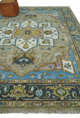 Custom Made Hand Knotted Ivory and Camel Traditional Heriz Wool Rug