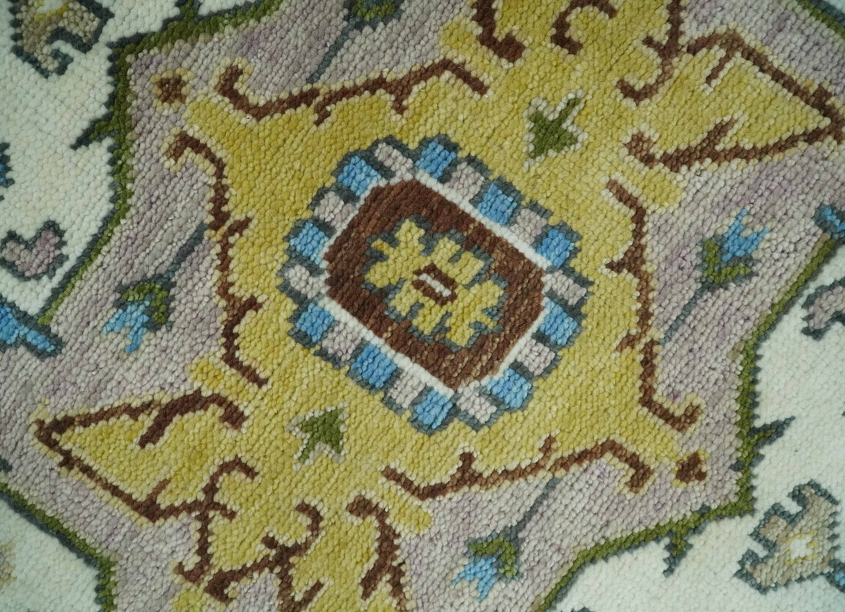 Custom Made Hand Knotted Ivory and Camel Traditional Heriz Wool Rug