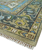 Custom Made Hand Knotted Ivory and Camel Traditional Heriz Wool Rug