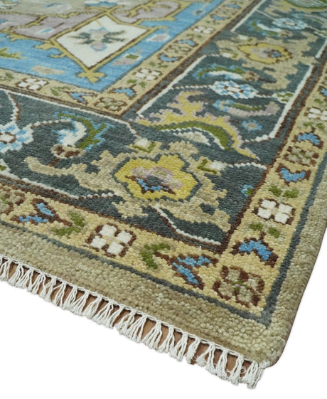 Custom Made Hand Knotted Ivory and Camel Traditional Heriz Wool Rug