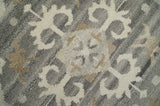 Custom Made Hand Knotted Ivory and Charcoal Medallion Pattern Wool Area Rug
