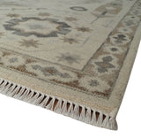 Custom Made Hand Knotted Ivory and Charcoal Medallion Pattern Wool Area Rug